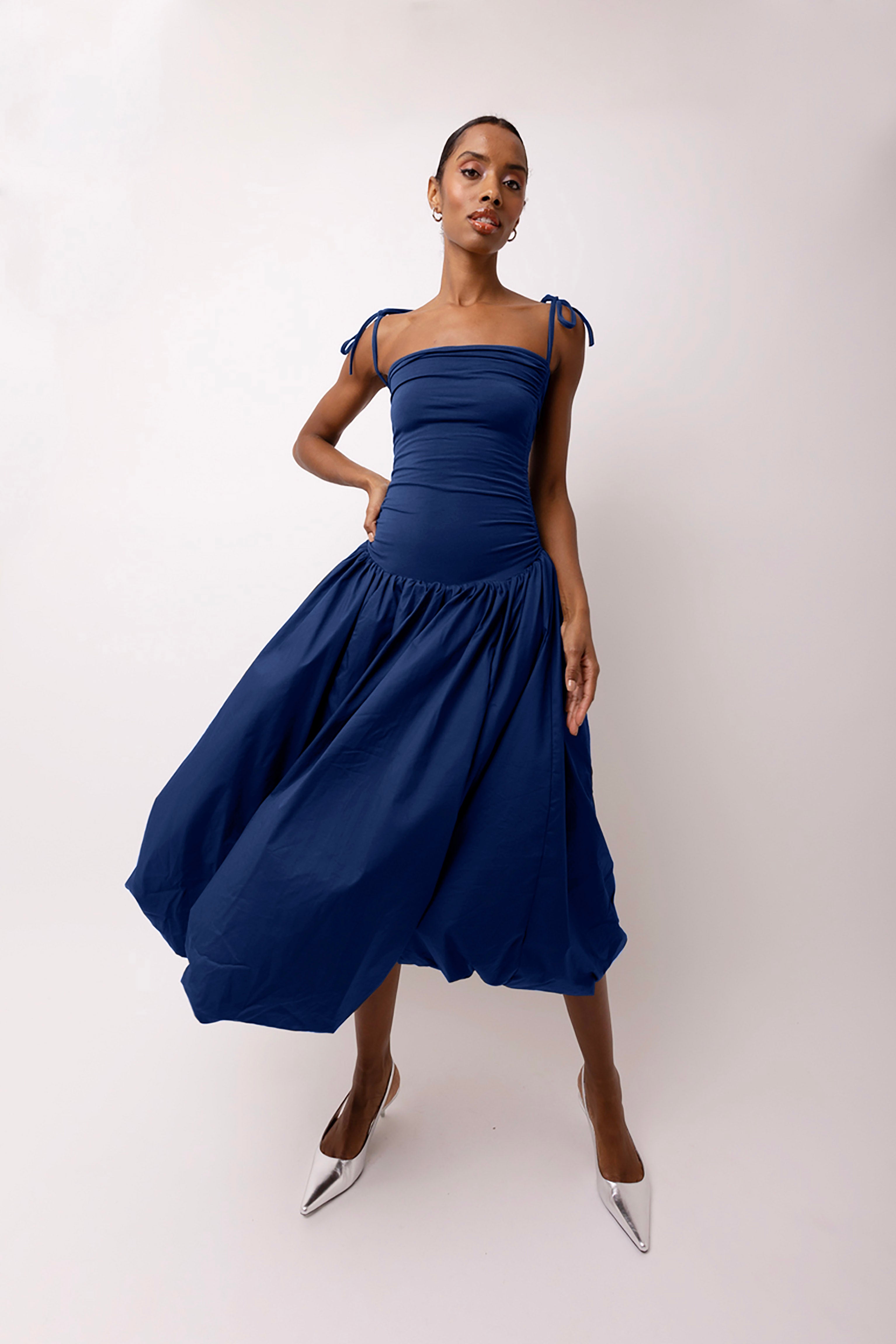 Alexa Navy Blue Puffball Dress