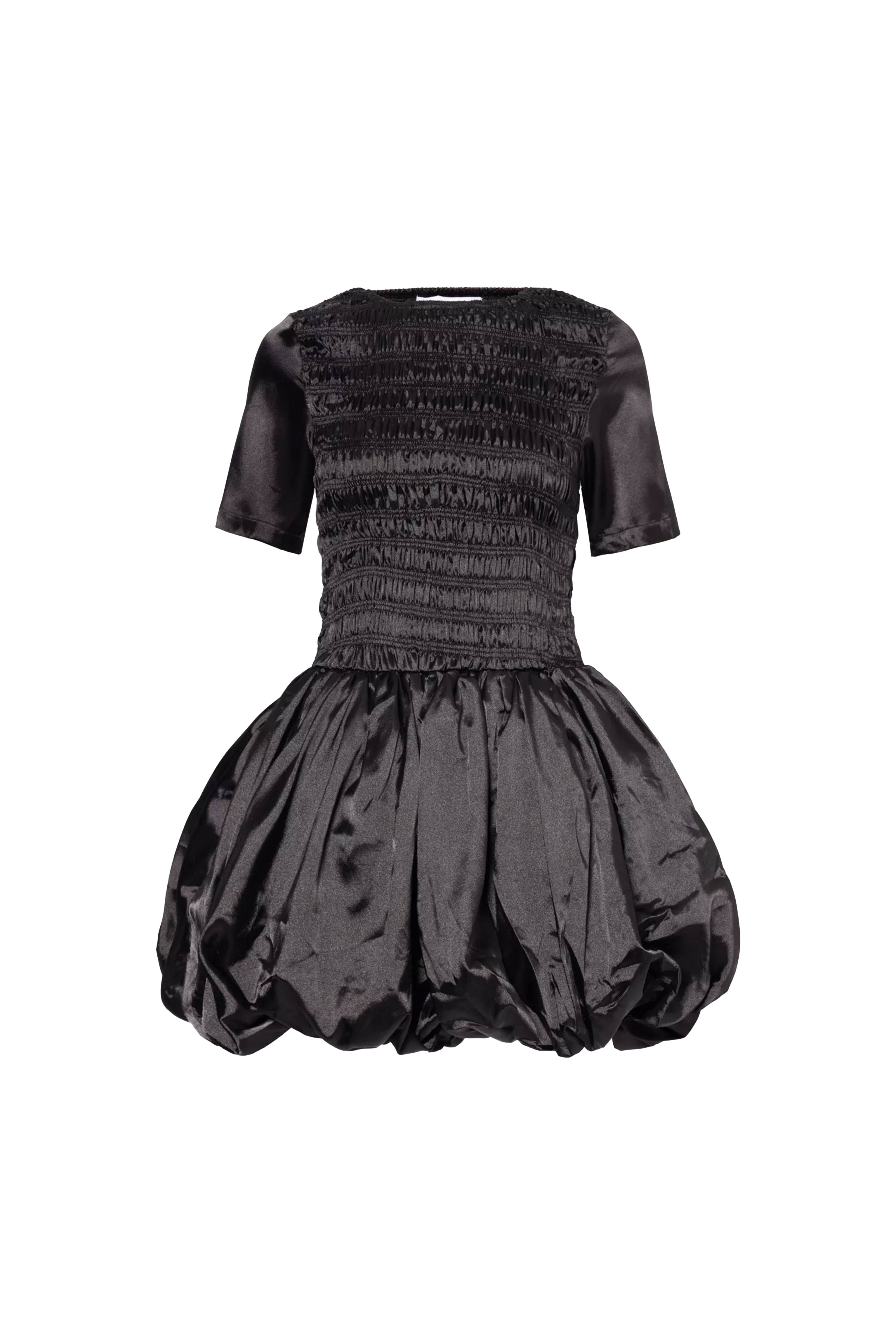 Eleanor Black Satin Puffball Ultra Mini Dress