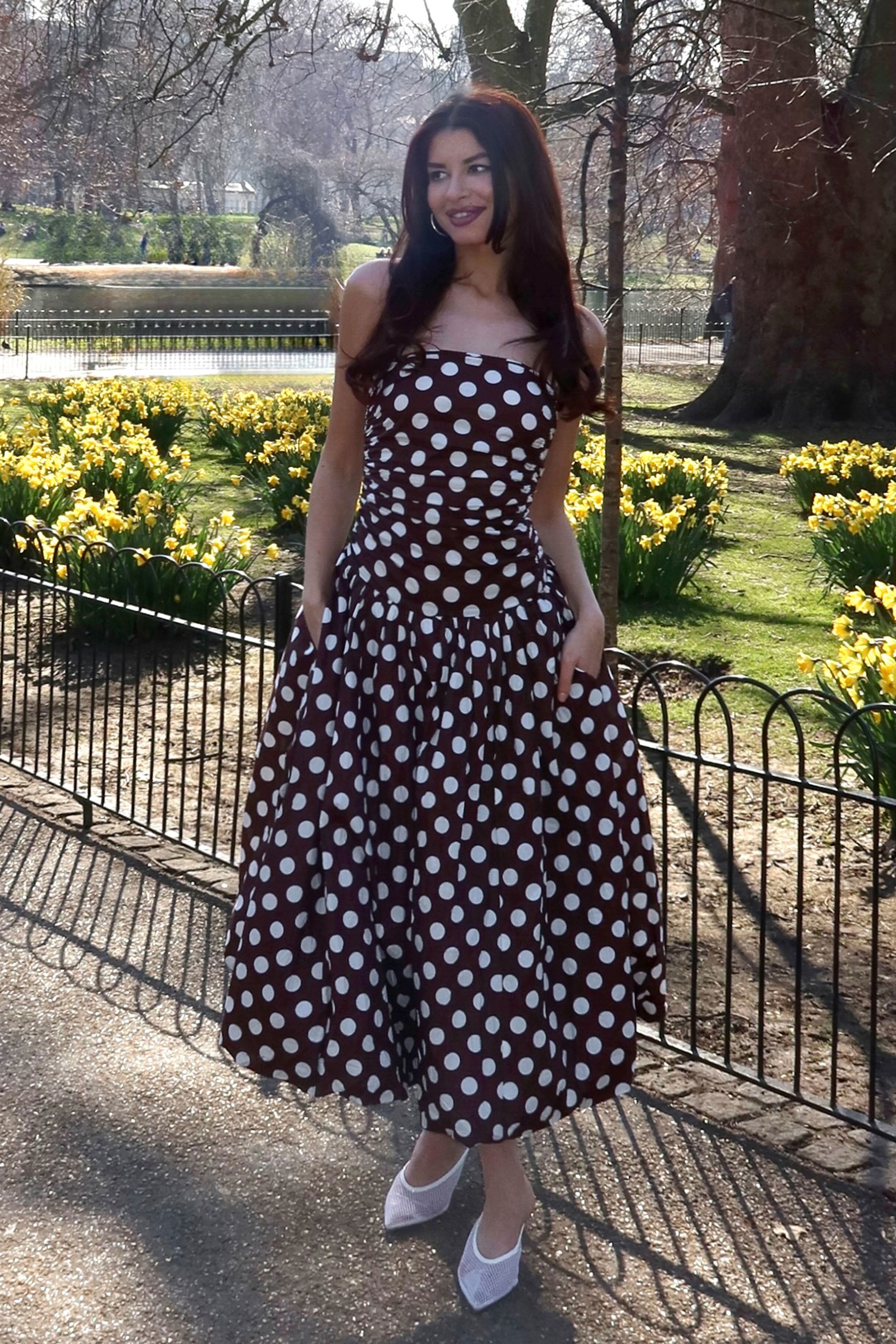 Alexa Brown Polka Dot Puffball Dress