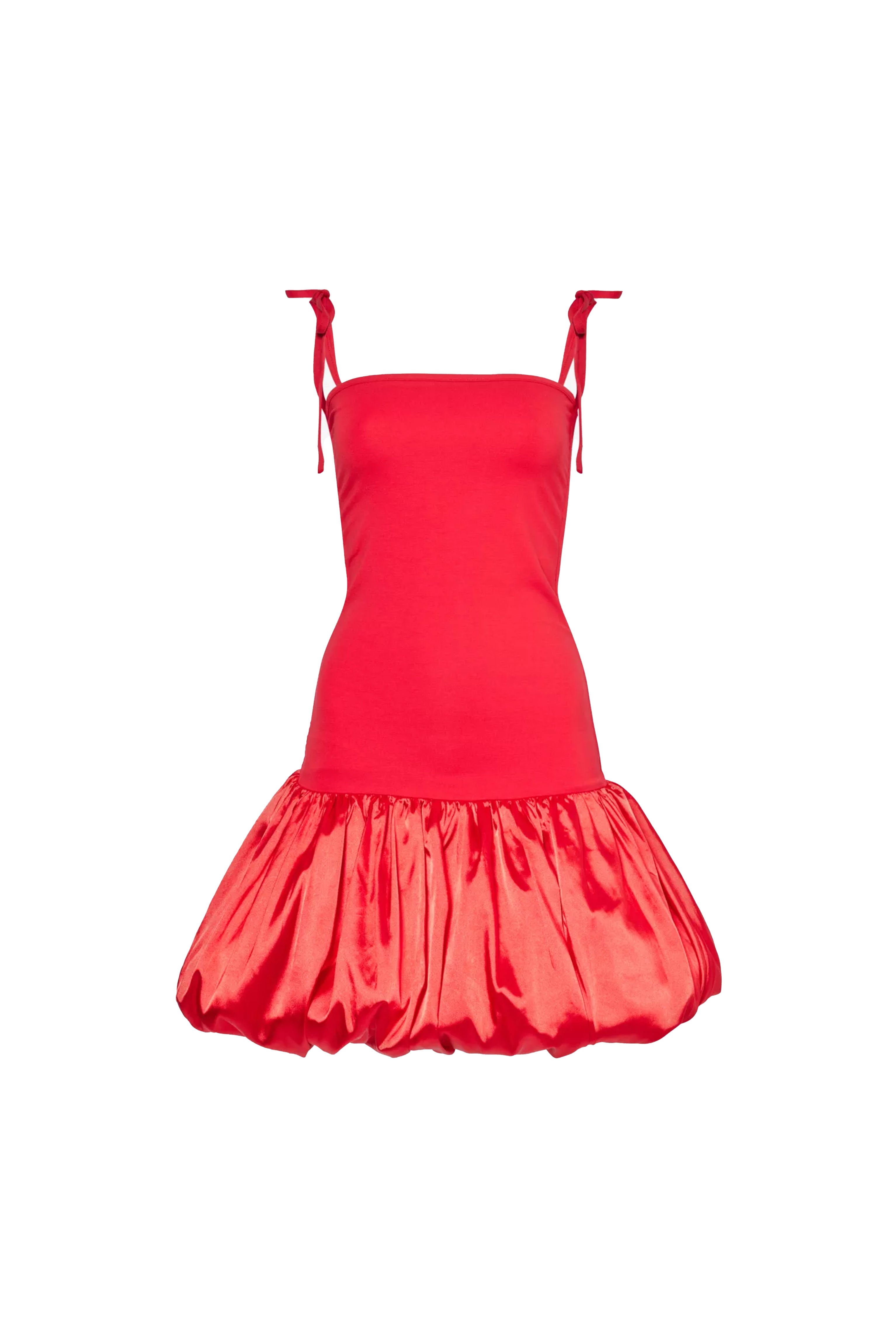 Alexa Red Satin Puffball Ultra Mini Dress