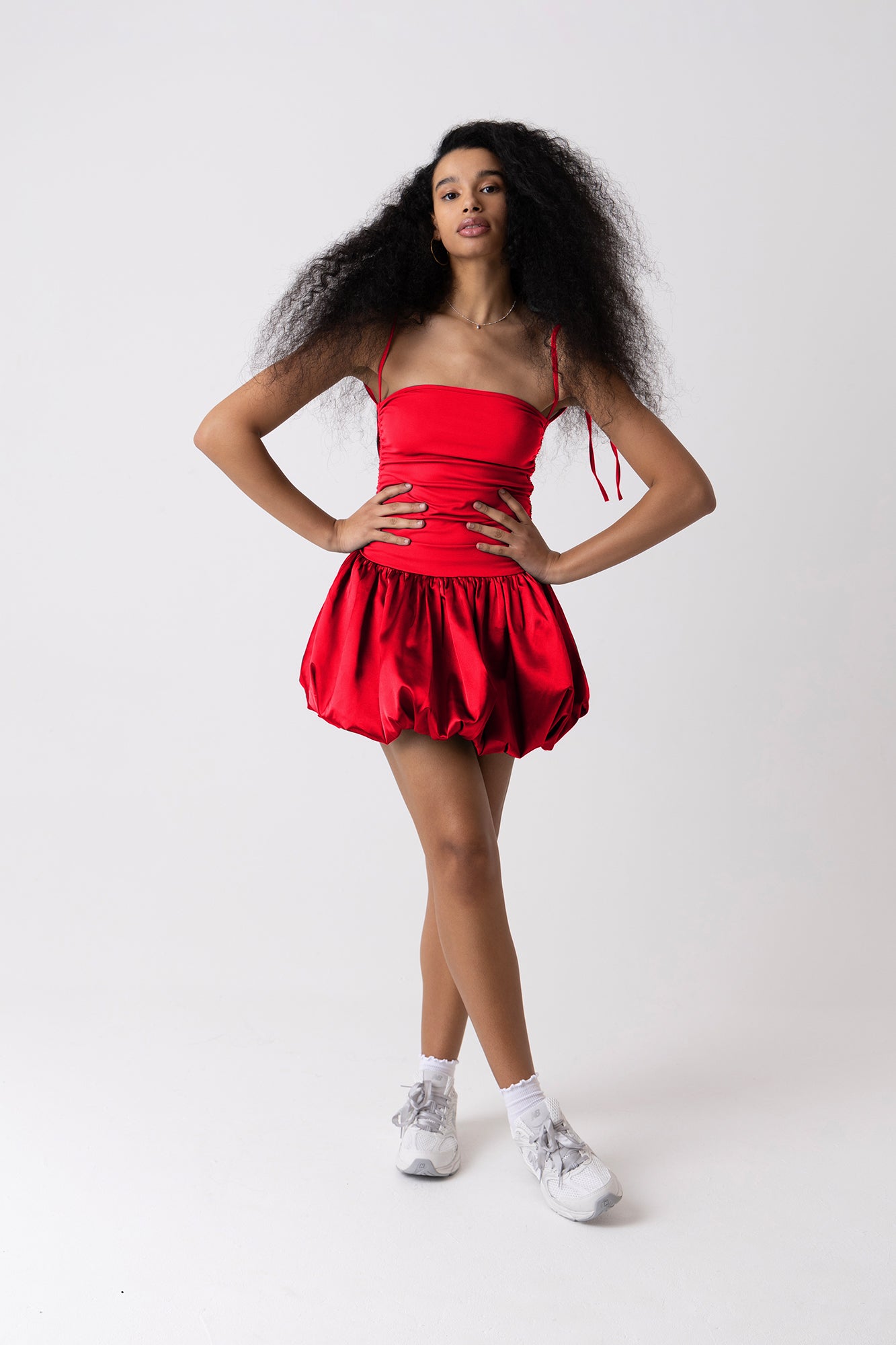 Alexa Red Satin Puffball Ultra Mini Dress