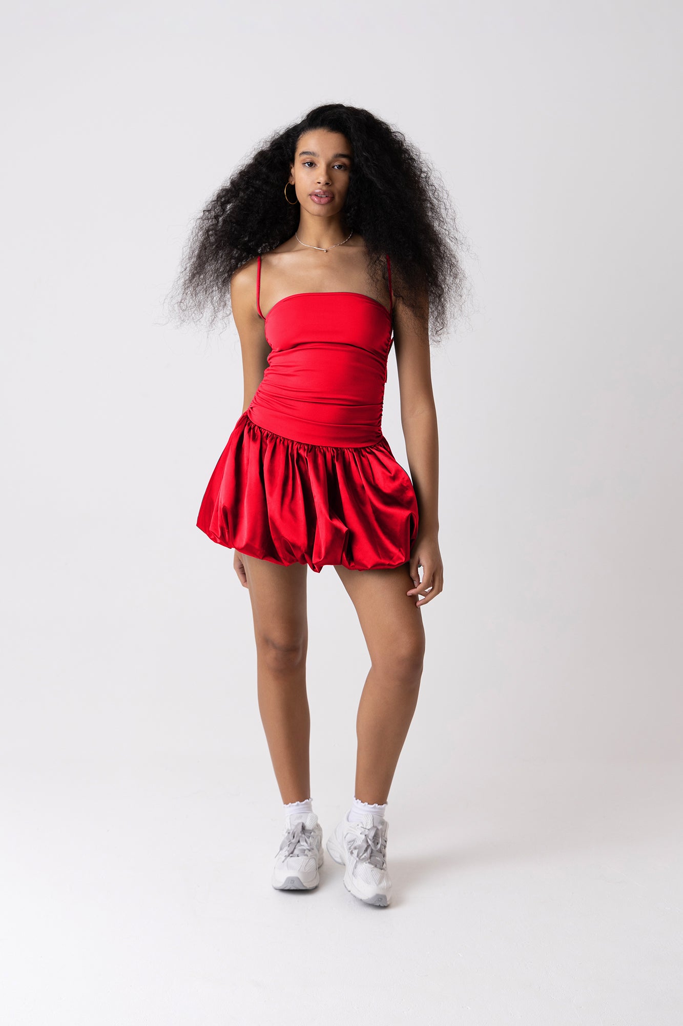 Alexa Red Satin Puffball Ultra Mini Dress