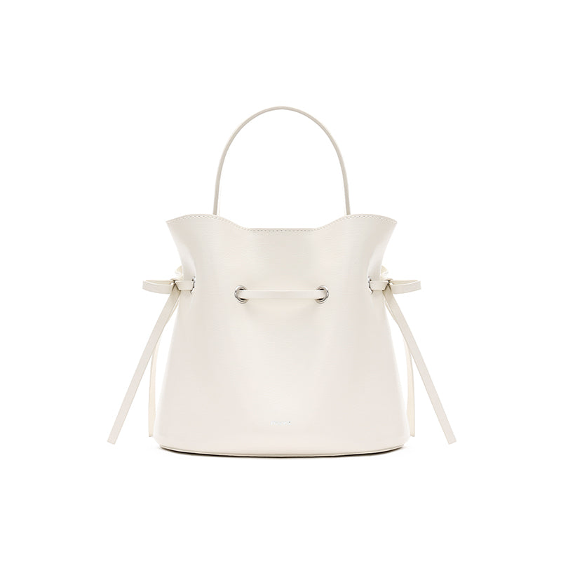 Lyon White Leather Bucket Bag