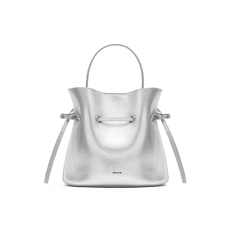 Lyon Silver Leather Bucket Bag