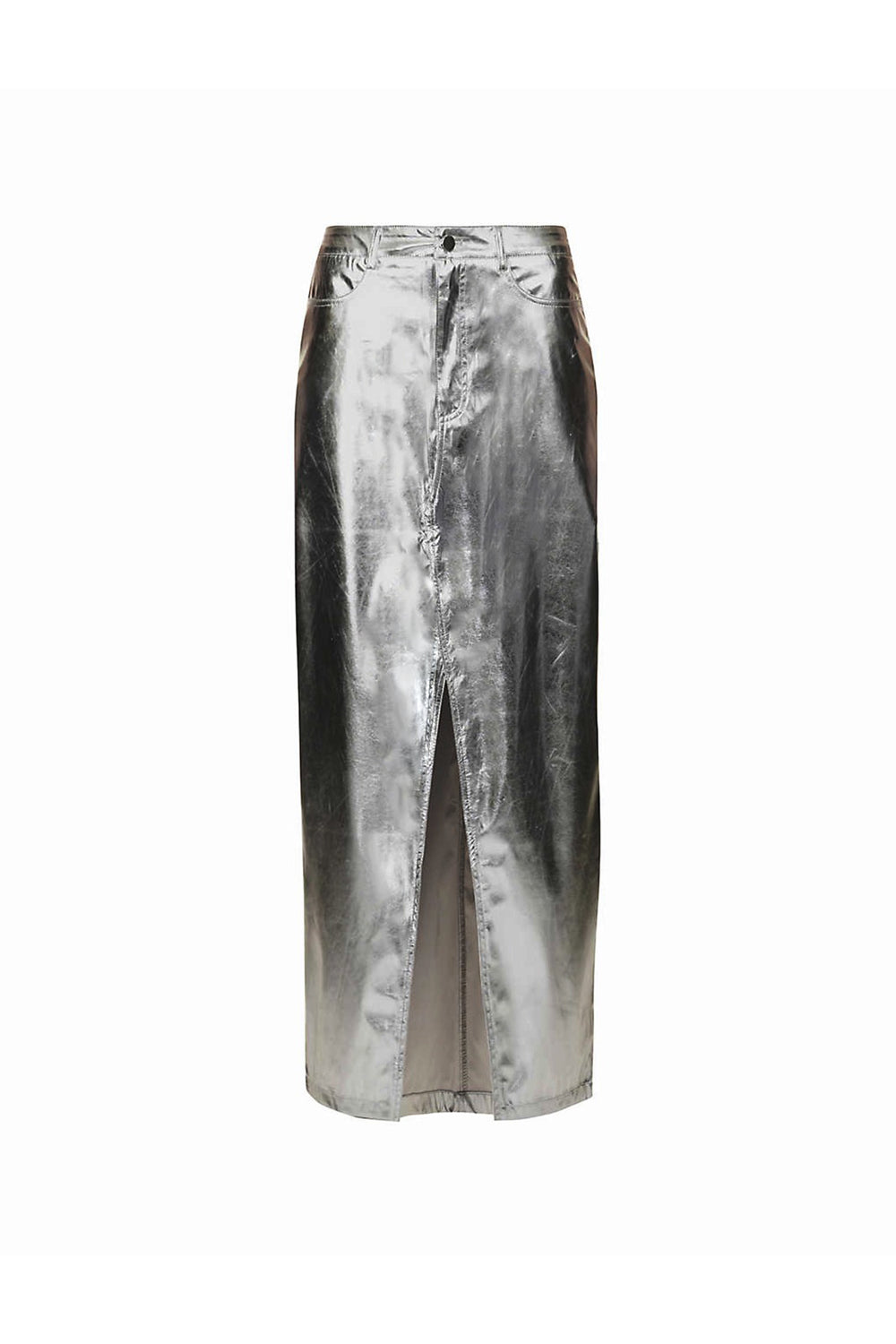 Lupe Silver Metallic Vegan Leather Maxi Skirt | AmyLynn