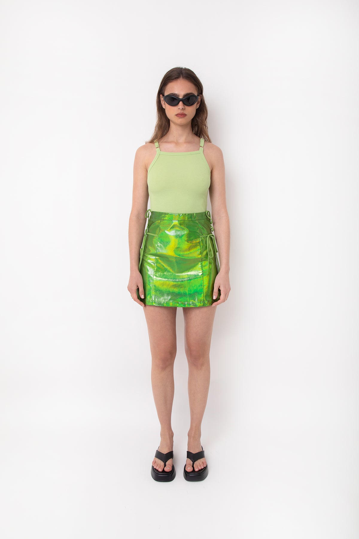 Rema Green Iridescent Mini Skirt