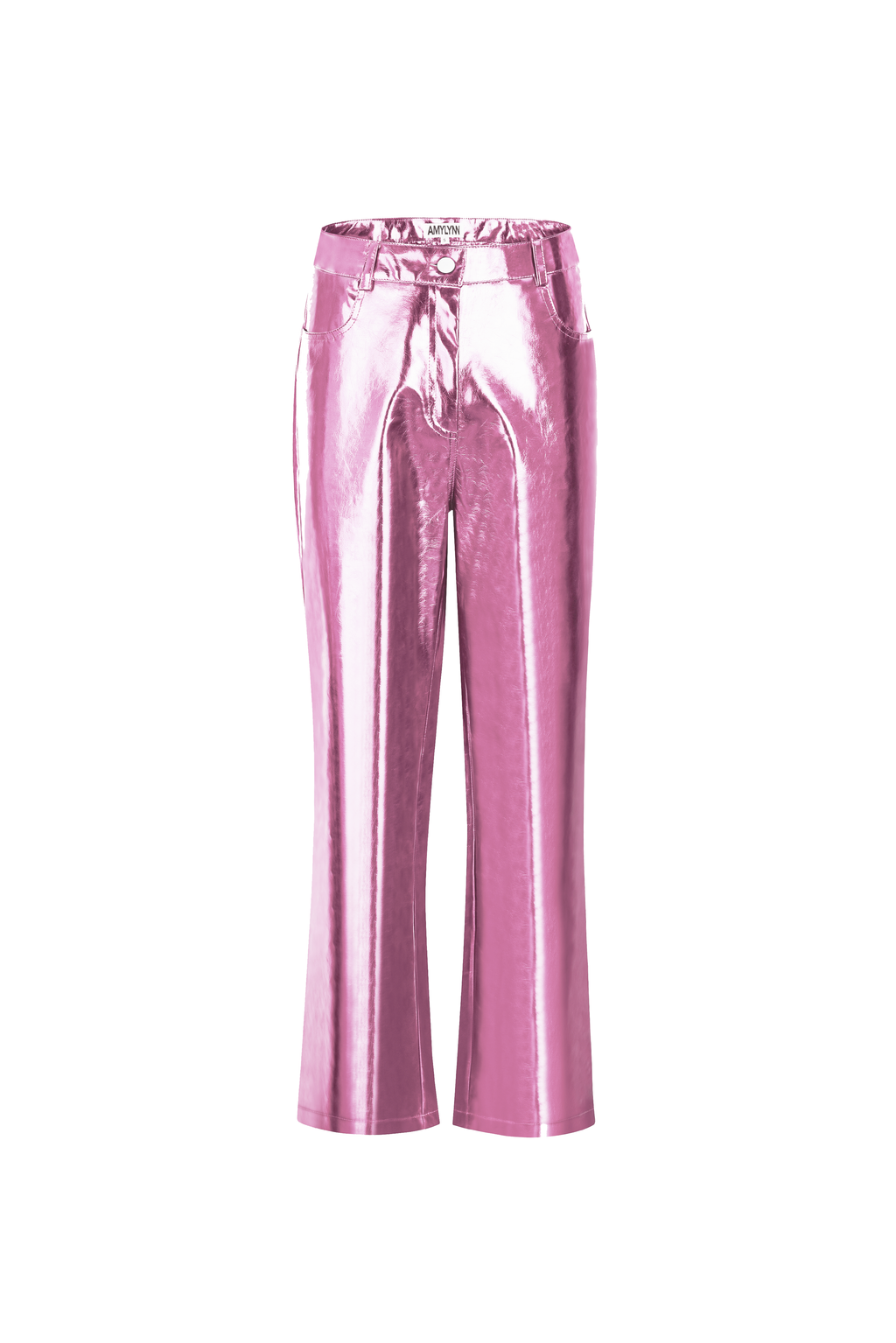 Lupe Light Pink Metallic Straight Leg High Rise Faux Leather Trousers AmyLynn