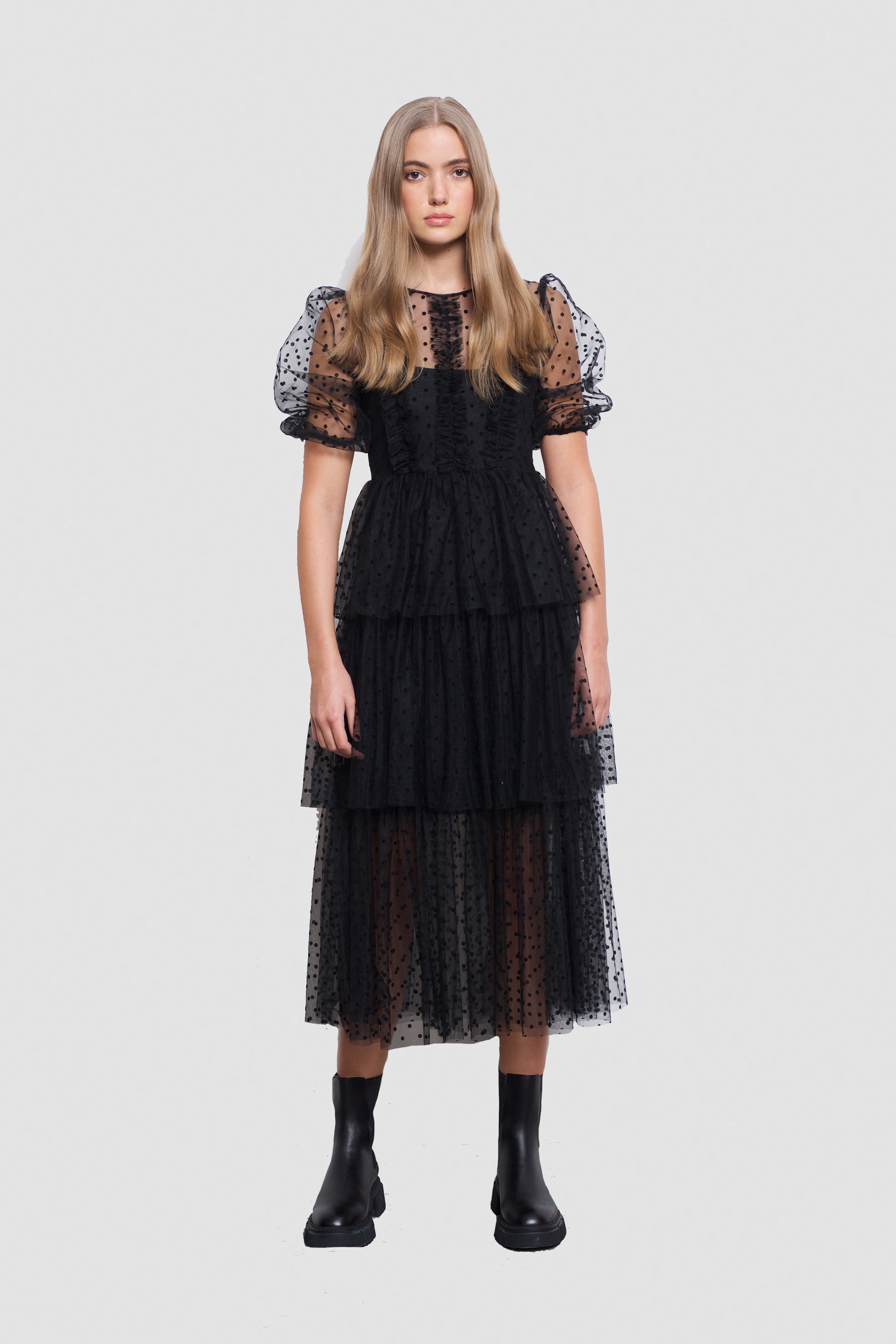 Annie Black Spot Mesh Dress